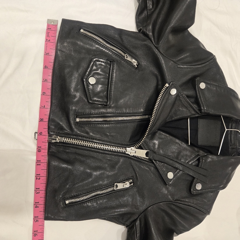 All Saints Black Leather Crop Biker Jacket - Picture 12 of 14